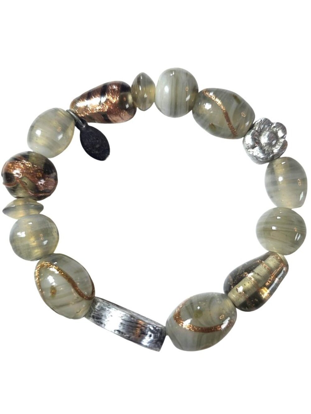 Laila Rowe Beaded Stretch Bracelet Neutral Beige Cream Gold Tones Silver Tones